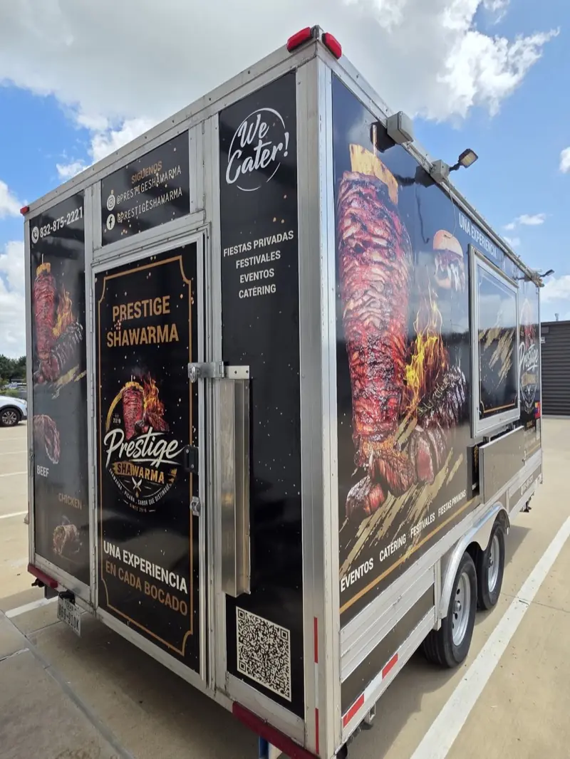 Food trailer wrapped on every side with printed restaurant graphics, Katy, TX